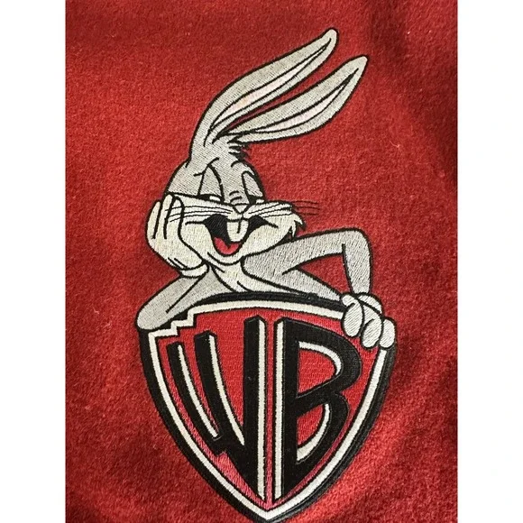 VTG 90s Warner Bros Bugs Bunny Varsity Jacket Acme Clothing Wool Red Black M USA - Picture 3 of 7